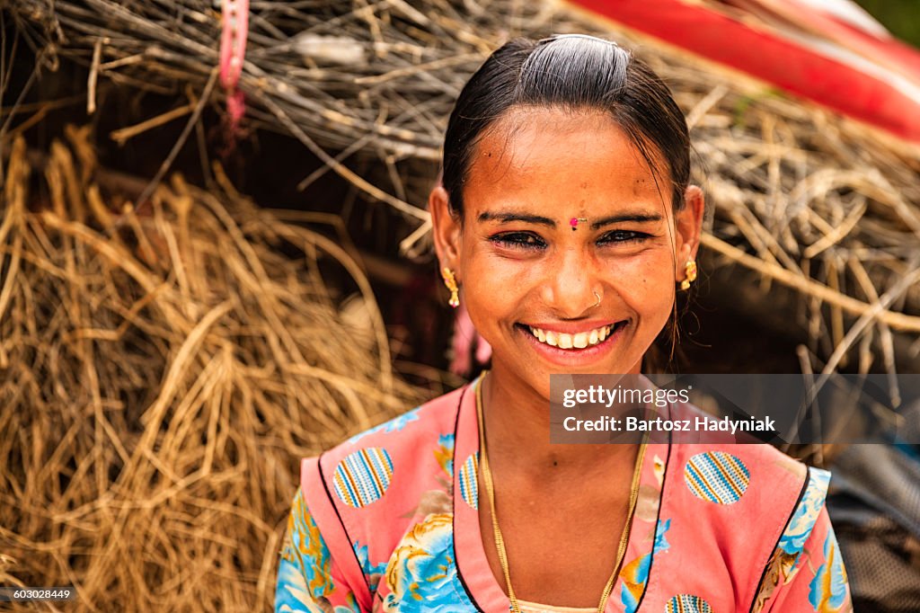 Portrait of young Indian girl in desert village