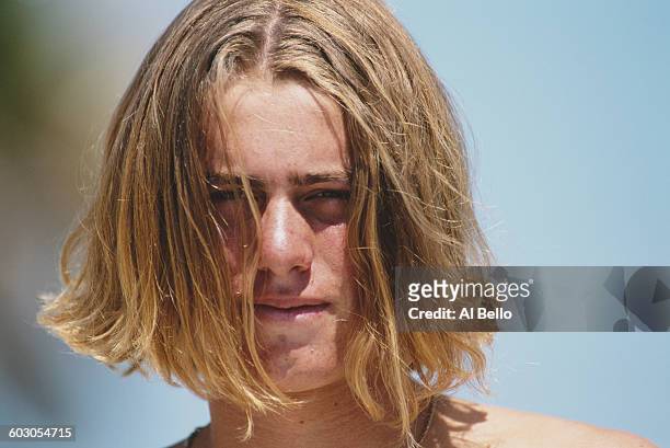 Lleyton Hewitt of Australia on the beach at the ATP Ericsson Open Tennis Championship on 21 March 1998 in Key Biscayne, Florida, United States.