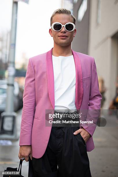 Joshua Blubaugh is seen attending Christian Siriano during New York Fashion Week on September 10, 2016 in New York City.