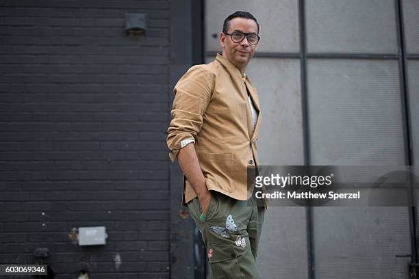 James Aguiar is seen attending Christian Siriano during New York Fashion Week on September 10, 2016 in New York City.