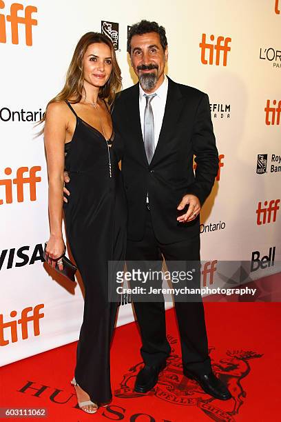 Angela Madatyan and musician Serj Tankian attend "The Promise" premiere held at Roy Thomson Hall during the Toronto International Film Festival on...