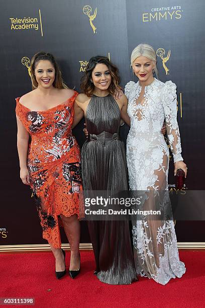 Actresses Kether Donohue, Vanessa Hudgens and Julianne Hough attend the 2016 Creative Arts Emmy Awards Press Room Day 2 at the Microsoft Theater on...