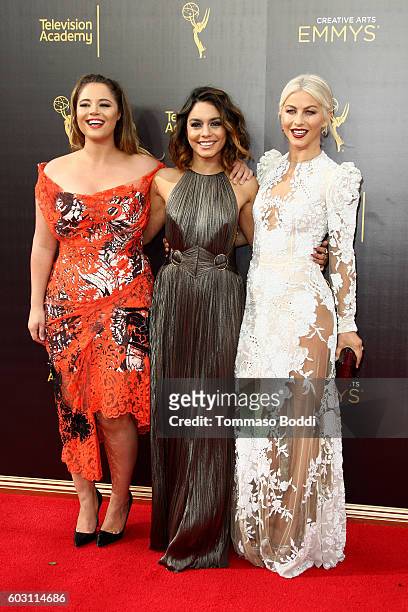 Kether Donohue, Vanessa Hudgens and Julianne Hough attend the 2016 Creative Arts Emmy Awards held at Microsoft Theater on September 11, 2016 in Los...