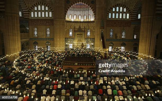 Muslims perform Eid Al-Adha prayer at Selimiye Mosque in Edirne, Turkey on September 12, 2016. Muslims worldwide celebrate Eid Al-Adha, to...