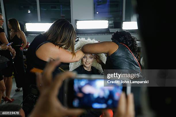 Models prepare backstage during The Blonds on September 2016 MADE Fashion Week at Milk Studios on September 11, 2016 in New York City.