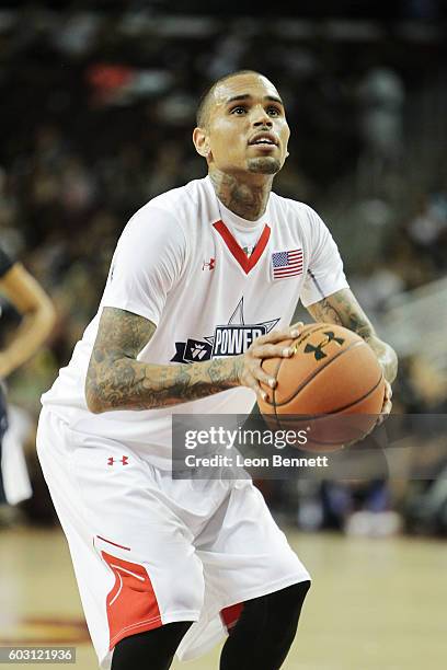 Music artist Chris Brown attends 2016 Power 106 All Star Celebrity Basketball Game at USC Galen Center on September 11, 2016 in Los Angeles,...