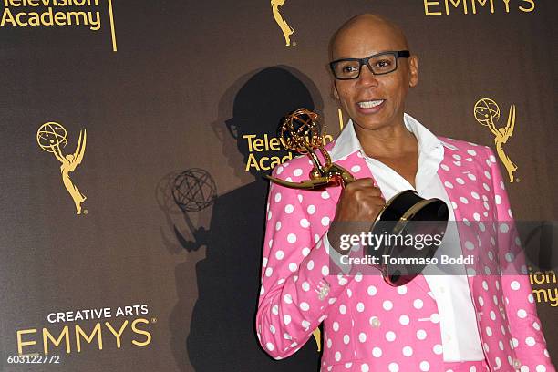 RuPaul poses in the press room at the 2016 Creative Arts Emmy Awards held at Microsoft Theater on September 11, 2016 in Los Angeles, California.