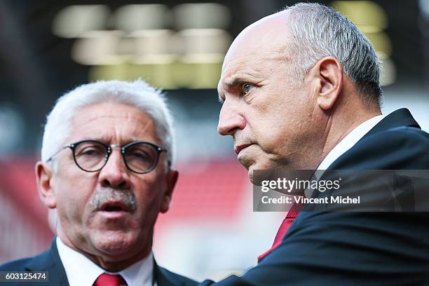 Rene Ruello, president of Rennes and Patrick Rampillon during the french Ligue 1 match between Stade Rennais and SM Caen at Stade de la Route de...