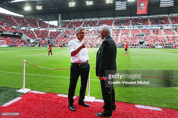 Christian Gourcuff headcoach of Rennes and Patrick Rampillon during the french Ligue 1 match between Stade Rennais and SM Caen at Stade de la Route...