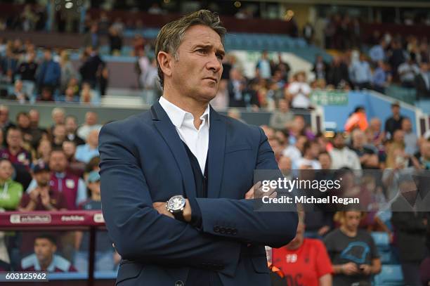 Notts Forest manager Philippe Montanier looks on during the Sky Bet Championship match between Aston Villa and Nottingham Forest at Villa Park on...