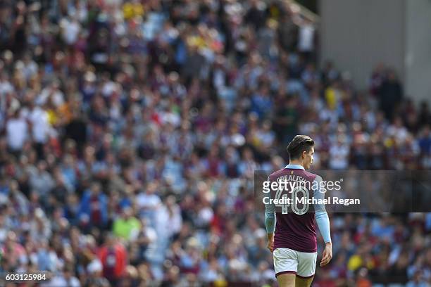 Jack Grealish of Villa looks on during the Sky Bet Championship match between Aston Villa and Nottingham Forest at Villa Park on September 11, 2016...
