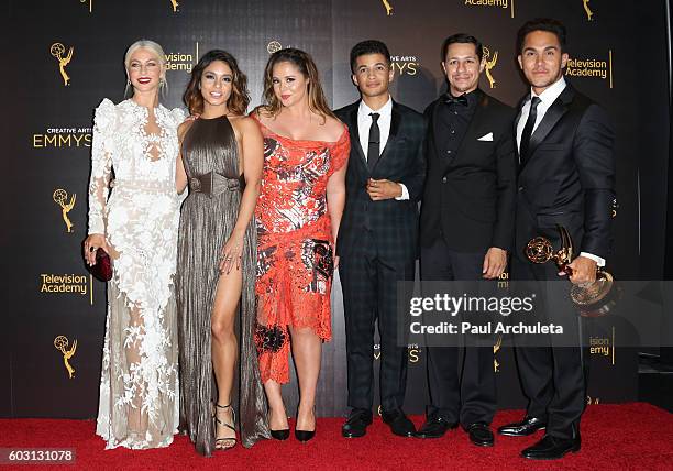 Actors Julianne Hough, Vanessa Hudgens, Kether Donohue, Jordan Fisher, David Del Rio, and Carlos PenaVega attend the press room on day 2 of the 2016...