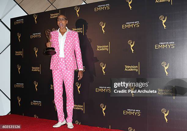 Personality RuPaul attends the press room on day 2 of the 2016 Creative Arts Emmy Awards at The Microsoft Theater on September 11, 2016 in Los...