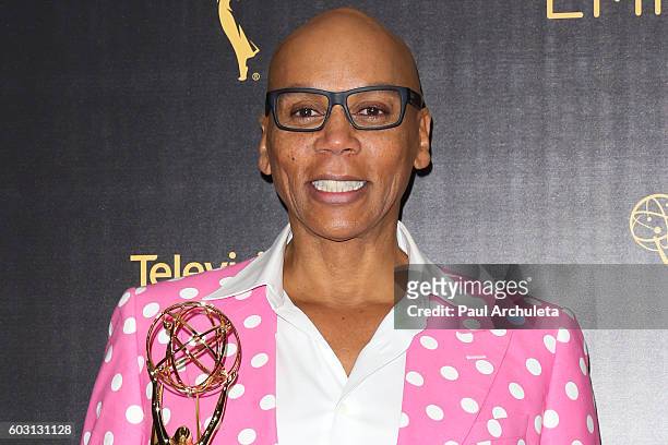 Personality RuPaul attends the press room on day 2 of the 2016 Creative Arts Emmy Awards at The Microsoft Theater on September 11, 2016 in Los...