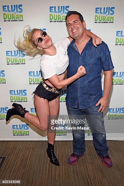 Lady Gaga and Skeery Jones pose during Lady Gaga's visit to "The Elvis Duran Z100 Morning Show" at Z100 Studio on September 12, 2016 in New York City.