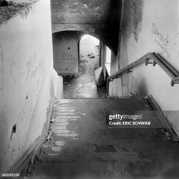 Picture taken in May 1945 shows graffiti left by American soldiers on the walls of the Kehlsteinhaus, above Berchtesgaden in Bavaria, nicknamed the...