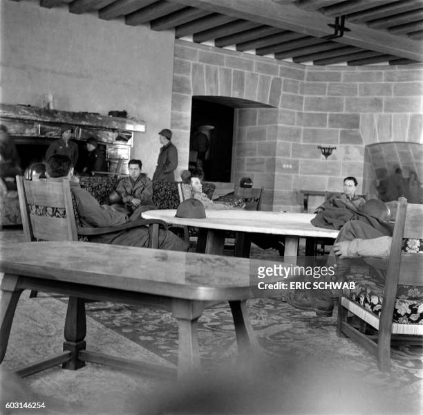 Soldiers rest in the living room of the Kehlsteinhaus, above Berchtesgaden in Bavaria, nicknamed the Eagle's nest, used by Adolf Hitler and the Nazi...