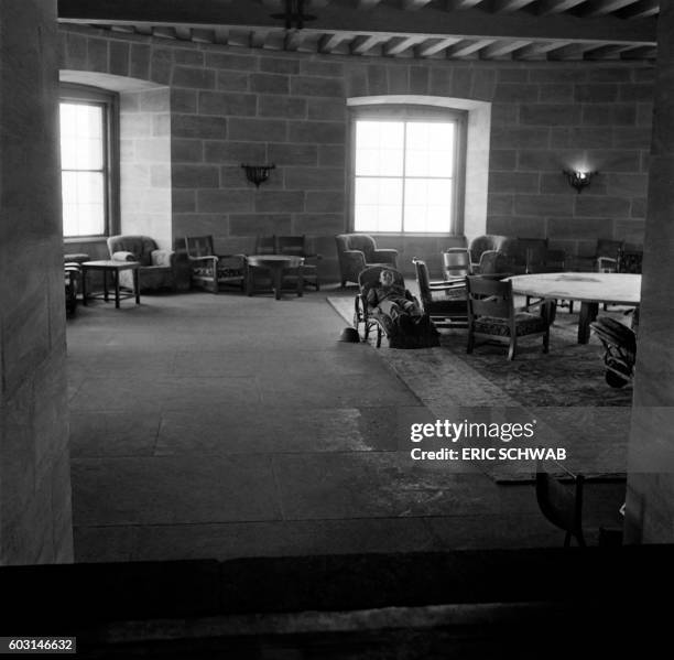 Soldier rests in the living room of the Kehlsteinhaus, above Berchtesgaden in Bavaria, nicknamed the Eagle's nest, used by Adolf Hitler and the Nazi...