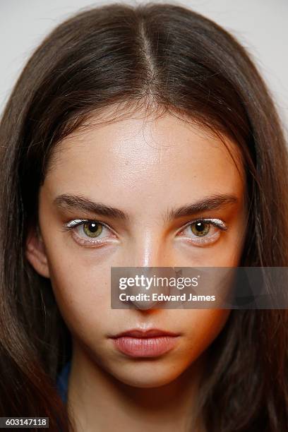 Model poses backstage during the Noon by Noor fashion show at The Gallery, Skylight at Clarkson Sq on September 8, 2016 in New York City.