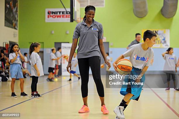 Player, Delisha Milton-Jones participates in the NBA JR FIT Clinic Presented by Spalding on September 7, 2016 at the Boys and Girls Club in Shopneck...