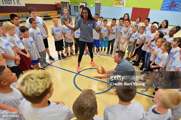 Player, Delisha Milton-Jones participates in the NBA JR FIT Clinic Presented by Spalding on September 7, 2016 at the Boys and Girls Club in Shopneck...