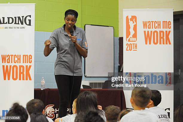 Player, Delisha Milton-Jones participates in the NBA JR FIT Clinic Presented by Spalding on September 7, 2016 at the Boys and Girls Club in Shopneck...