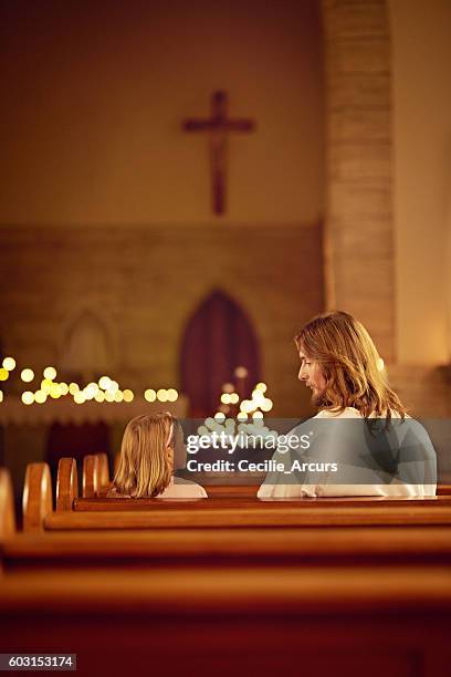 god answers when you least expect it - banco de igreja imagens e fotografias de stock