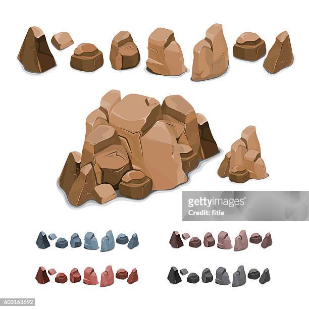 satz von verschiedenen felsen - mineral stone stock-grafiken, -clipart, -cartoons und -symbole