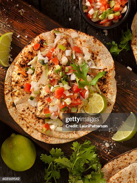 grilled fish tacos - sea bass stock pictures, royalty-free photos & images