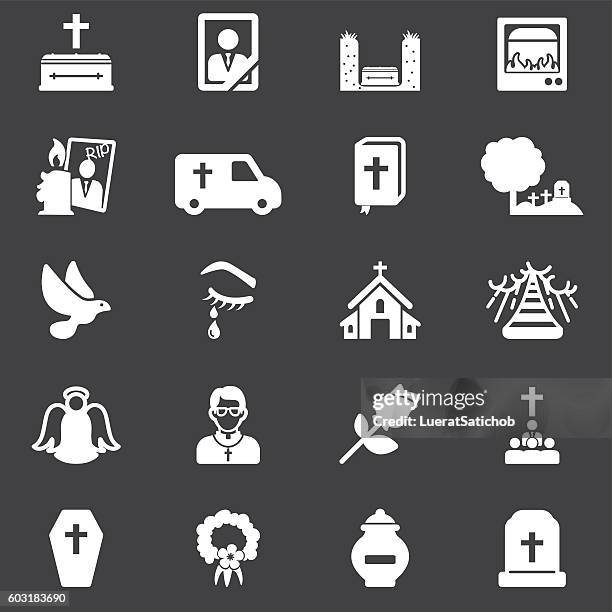 funeral white silhouette icons | eps10 - funeral stock illustrations