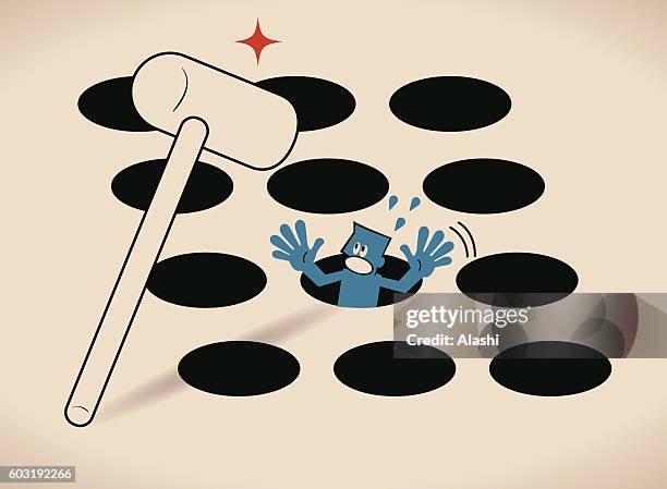 the catch of playing whack-a-mole - big hammer stock illustrations