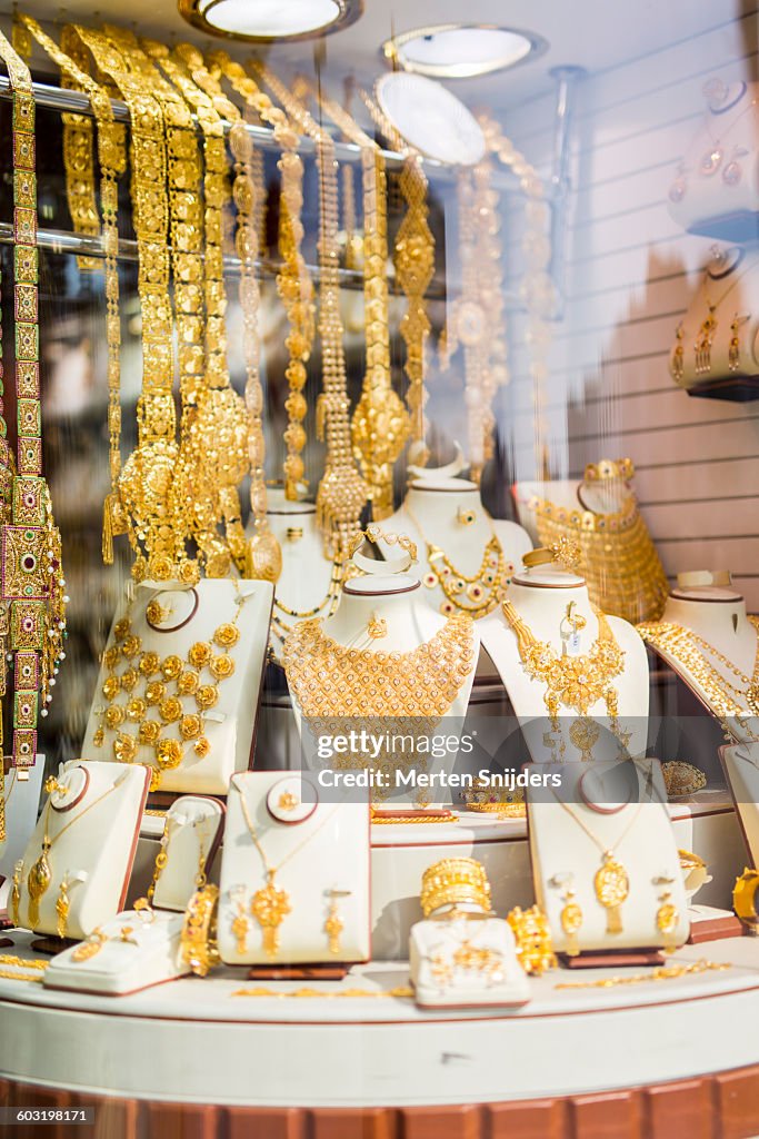 Jewellery in shop window at Gold Market