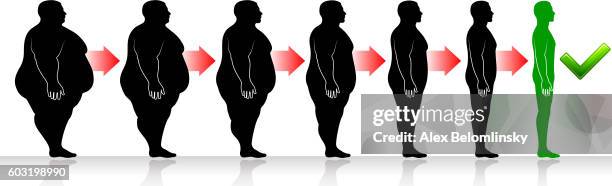 man weight loss black & white vector profile side view - large empty white space stock illustrations