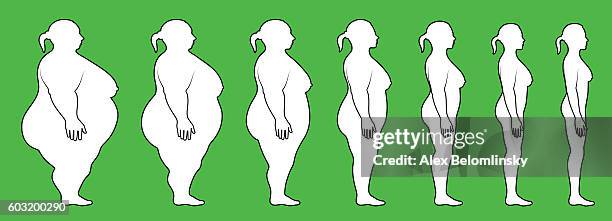 stockillustraties, clipart, cartoons en iconen met woman weight loss profile side view - cryogenics