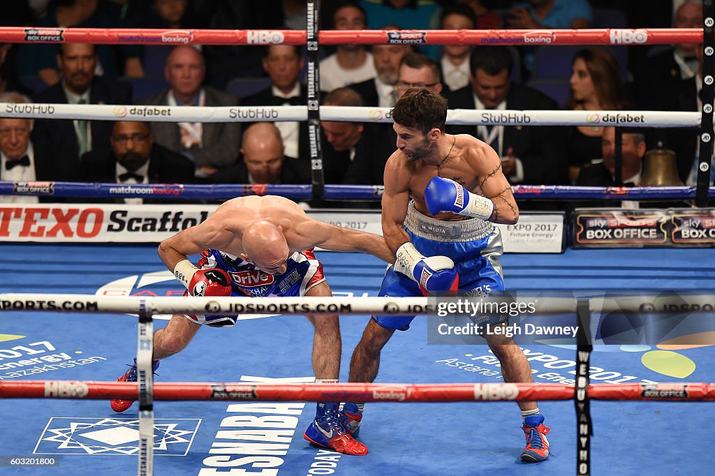 London O2 Boxing Lee Haskins of Great Britain in action with Stuart Hall of Great ...
