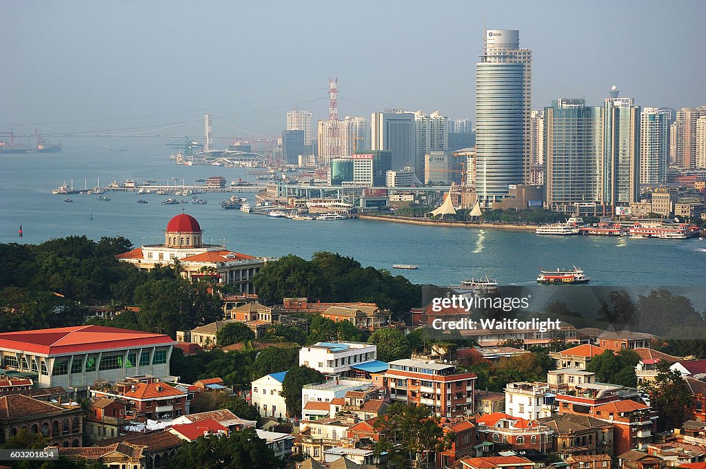 Aerial view from Gulang-yu Island in Xiamen, China