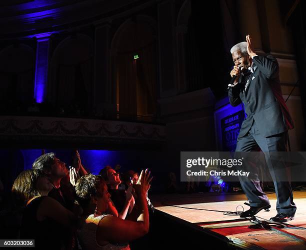 Eddie Floyd performs "Knock On Wood" at the Otis Redding 75th Birthday Celebration Concert at Macon City Auditorium on September 11, 2016 in Macon,...