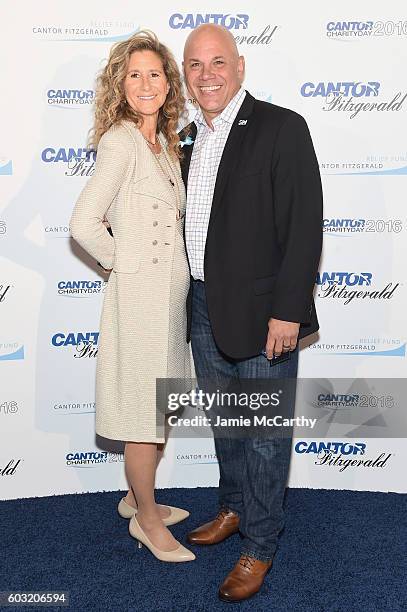 Edie Lutnick and MLB player Jim Leyritz attend the Annual Charity Day hosted by Cantor Fitzgerald, BGC and GFI at Cantor Fitzgerald on September 12,...