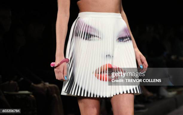 Model walks the runway during the Jeremy Scott show at New York Fashion Week in New York, on September 12, 2016.