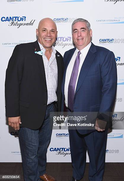 Jim Leyritz and Shawn Matthews attend the Annual Charity Day hosted by Cantor Fitzgerald, BGC and GFI at Cantor Fitzgerald on September 12, 2016 in...