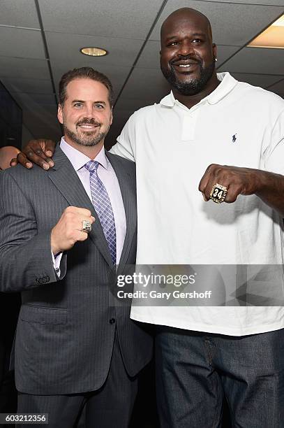 Former NFL player Shaun O'Hara and Shaquille O'Neal attend Annual Charity Day hosted by Cantor Fitzgerald, BGC and GFI at BGC Partners, INC on...