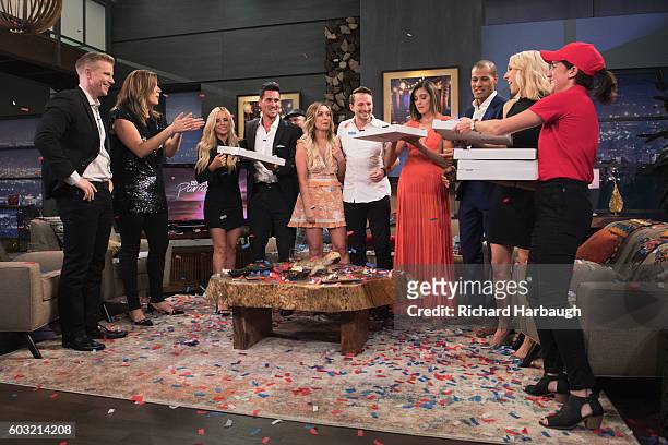 Current "Bachelor in Paradise" contestants Josh, Amanda, Carly, Evan, Jen, Grant and Lace are panelists on the season finale of Walt Disney...
