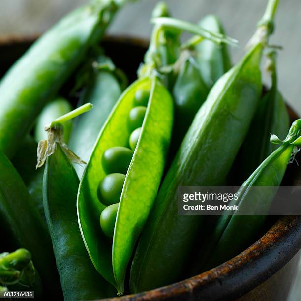 fresh bowl of peas - pea stock-fotos und bilder