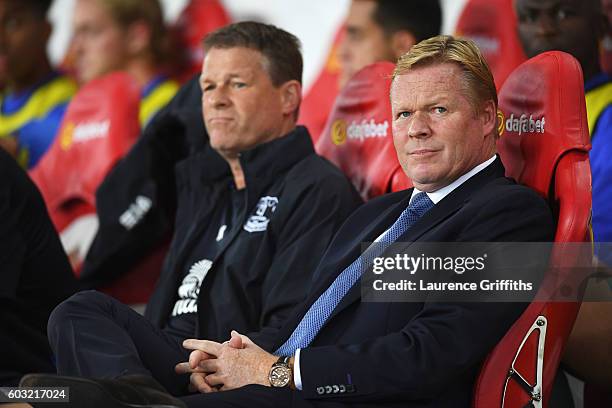 Ronald Koeman manager of Everton and assistant Erwin Koeman look on prior to the Premier League match between Sunderland and Everton at Stadium of...