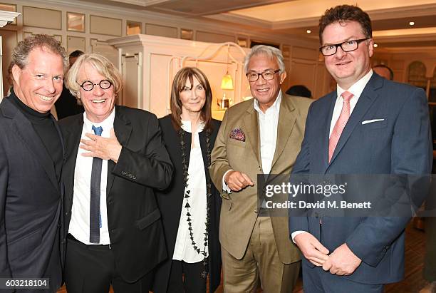 Viscount David Linley, Frank Cohen, Cheryl Cohen, Sir David Tang and Ewan Venters attend the launch of Fortnum's X Frank at Fortnum & Mason on...