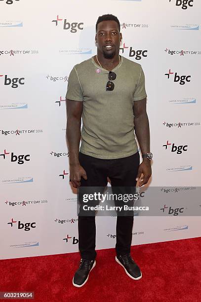 Player Jason Pierre-Paul attends Annual Charity Day hosted by Cantor Fitzgerald, BGC and GFI at BGC Partners, INC on September 12, 2016 in New York...