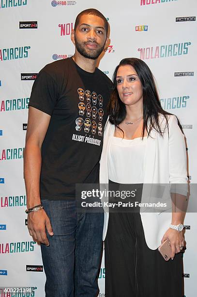 Nicolas Batum and Aurelie Etchart attend the "Nola Circus" Paris Premiere at Gaumont Opera Capucines on September 12, 2016 in Paris, France.