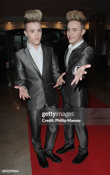 John Grimes and Edward Grimes aka Jedward attend the Pride of Ireland awards at Hilton Doubletree Dublin on September 12, 2016 in Dublin, Ireland.