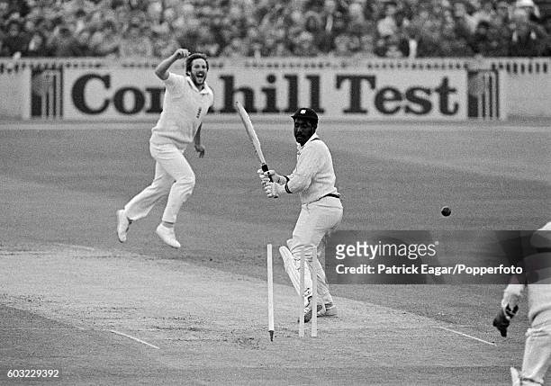 Viv Richards of West Indies is bowled by Ian Botham of England during the 3rd Test match between England and West Indies at Old Trafford, Manchester,...