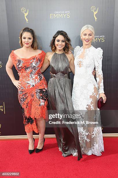 Actors Kether Donohue, Vanessa Hudgens and Julianne Hough attend the 2016 Creative Arts Emmy Awards at Microsoft Theater on September 11, 2016 in Los...